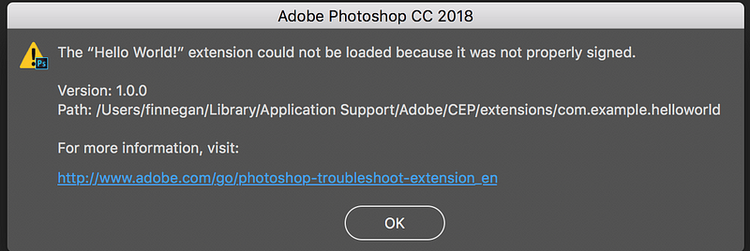 ︎The “Your Panel Name” extension could not be loaded because it was not properly signed.