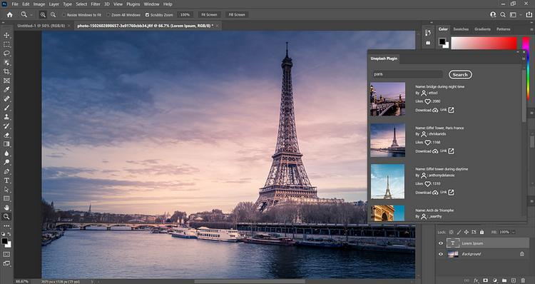 ︎Ashikka’s Unsplash plugin sample in action.
