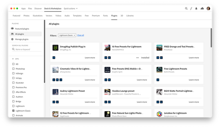 ︎Lightroom Classic downloads in the Creative Cloud desktop app.
