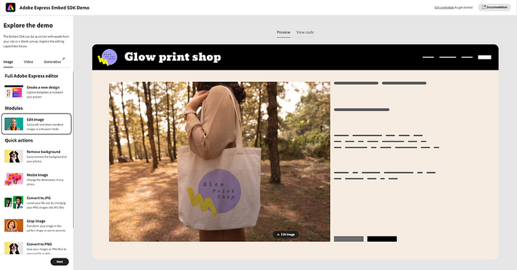 ︎Give end-users an easy way to start a creative design workflow from within your own applications. Try it out for yourself in our Embed SDK demo.