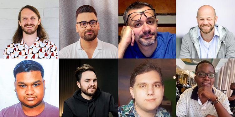 ︎L-R top row: Justin, Ali, Davide, Eugen. L-R bottom row: Prasanta, Tom, Zuri, Walter